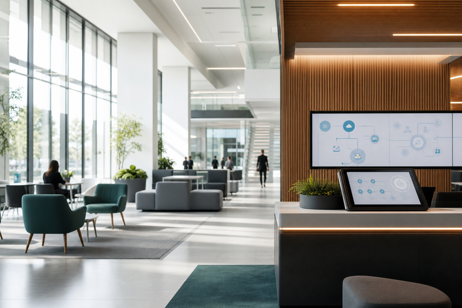 Moderne publieke werkomgeving met digitale serviceflows